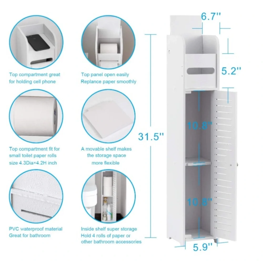 Small Bathroom Storage Corner Floor Cabinet with Doors and Shelves
